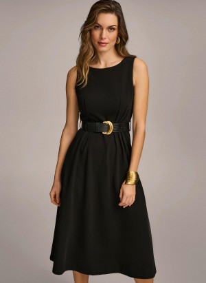 Donna Karan Belted Midi Ruha Fekete | Hungary_DK25490