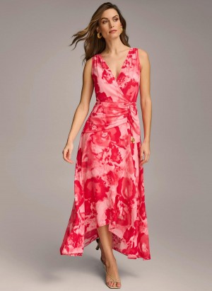 Donna Karan Floral Midi Ruha Rózsaszín | Hungary_DK31442