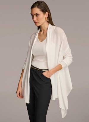 Donna Karan Long Sleeve Drape Cardigan Sweaters and Tops Krém | Hungary_DK58582