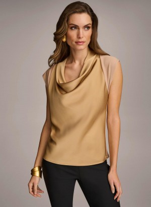 Donna Karan Ujjatlan Cowl Neck Sweaters and Tops Arany | Hungary_DK67193