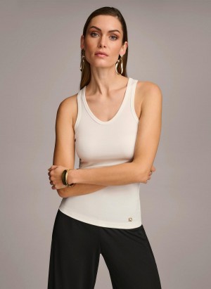 Donna Karan Ujjatlan Knit Shell Sweaters and Tops Krém | Hungary_DK58587