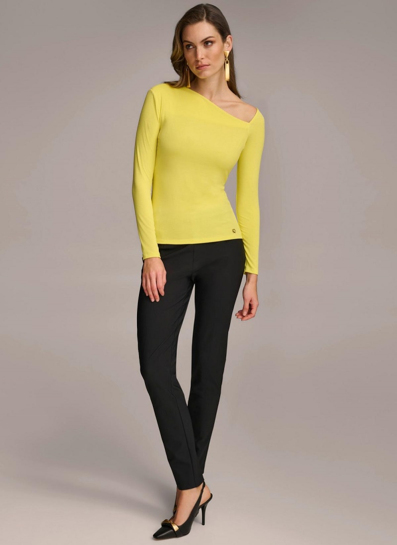 Donna Karan Asymmetrical Neckline Fitted Sweaters and Tops Sárga | Hungary_DK29934