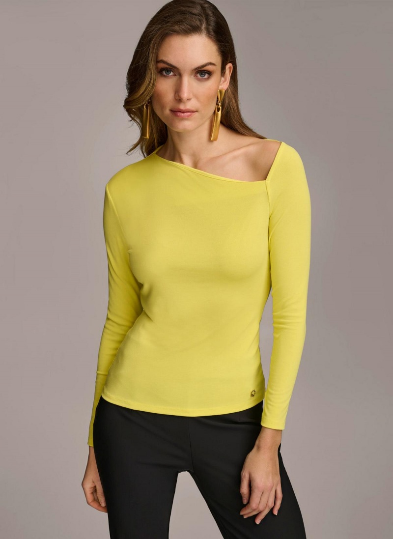 Donna Karan Asymmetrical Neckline Fitted Sweaters and Tops Sárga | Hungary_DK29934