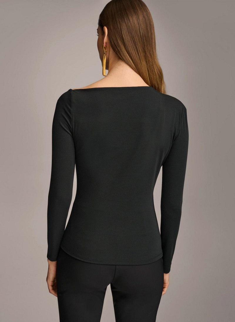 Donna Karan Asymmetrical Neckline Fitted Sweaters and Tops Fekete | Hungary_DK91012