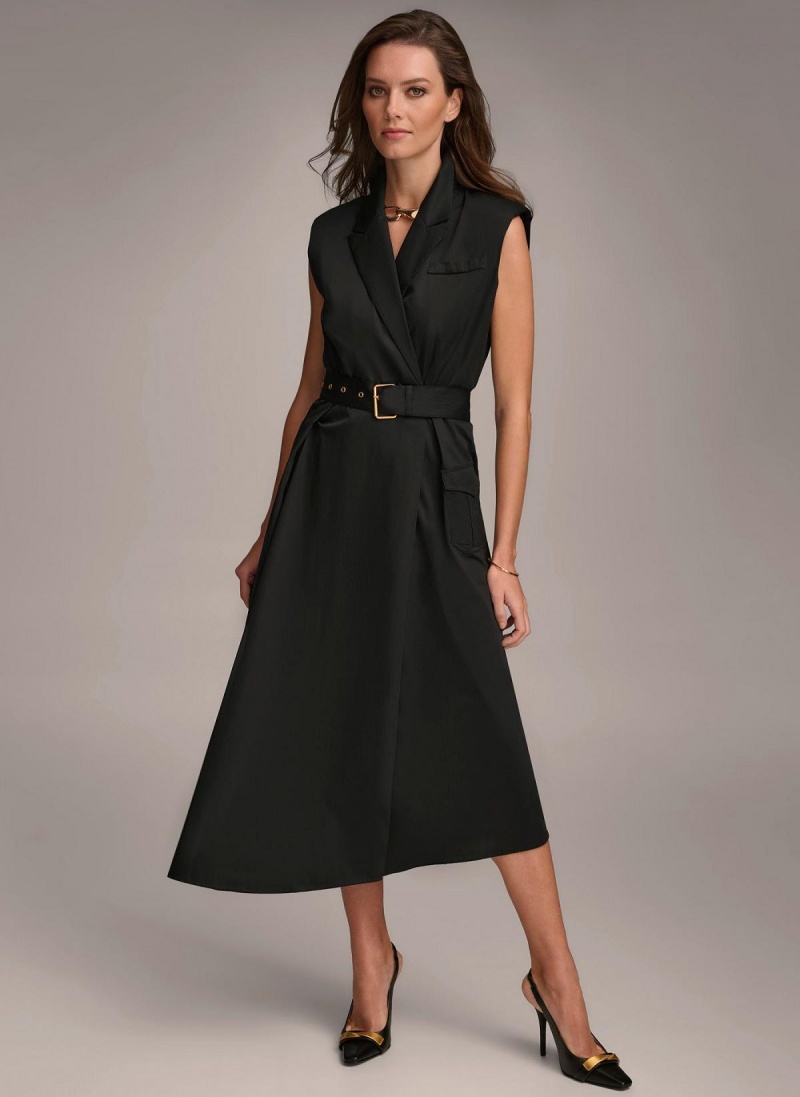 Donna Karan Belted Asymmetrical Ruha Fekete | Hungary_DK24898