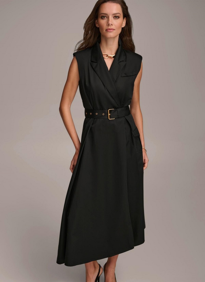 Donna Karan Belted Asymmetrical Ruha Fekete | Hungary_DK24898