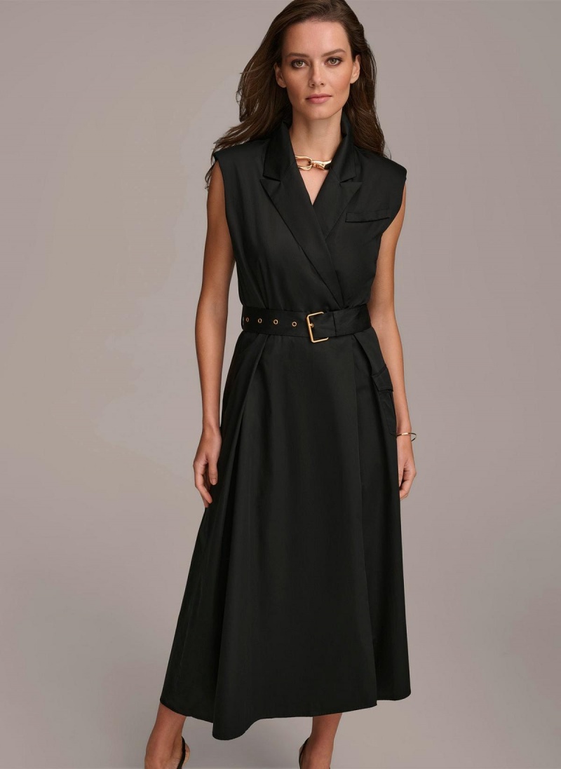 Donna Karan Belted Asymmetrical Ruha Fekete | Hungary_DK24898