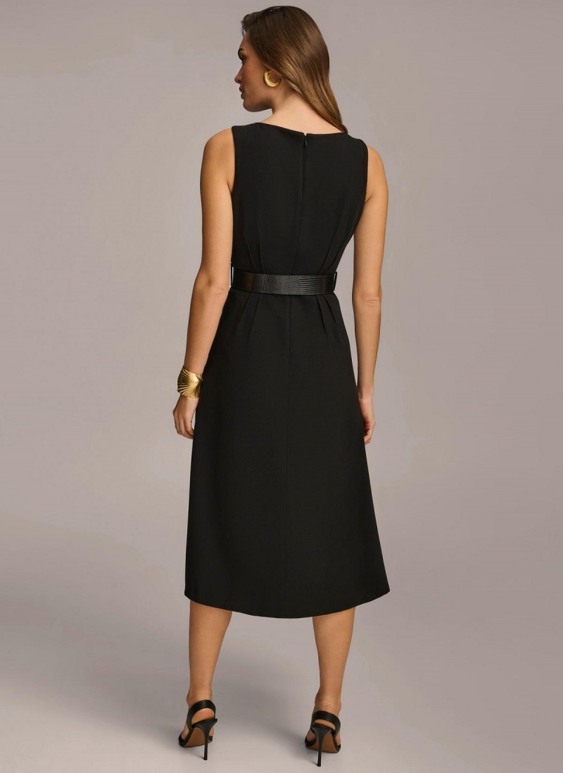 Donna Karan Belted Midi Ruha Fekete | Hungary_DK25490