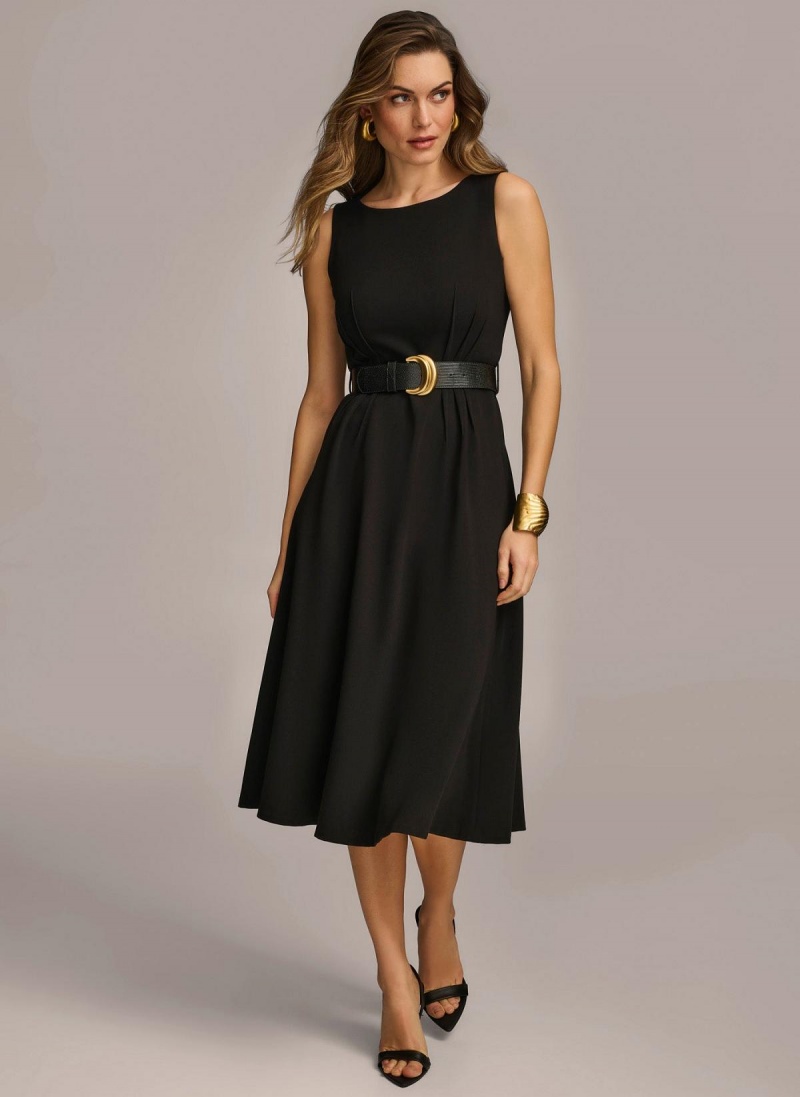 Donna Karan Belted Midi Ruha Fekete | Hungary_DK25490