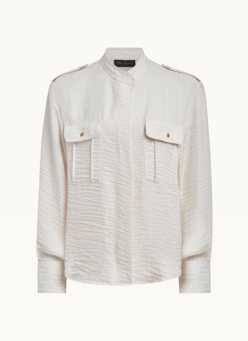 Donna Karan Button Up With Pockets Sweaters and Tops Krém | Hungary_DK47199