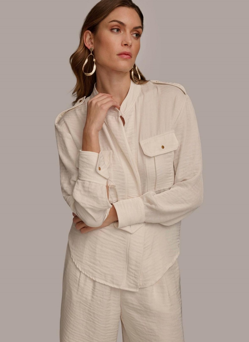 Donna Karan Button Up With Pockets Sweaters and Tops Krém | Hungary_DK47199