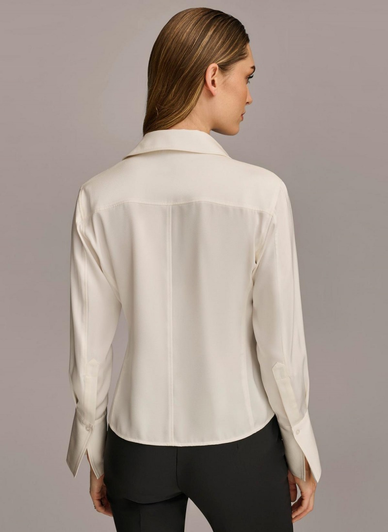 Donna Karan Collared Button Down Blouse Sweaters and Tops Krém | Hungary_DK28260