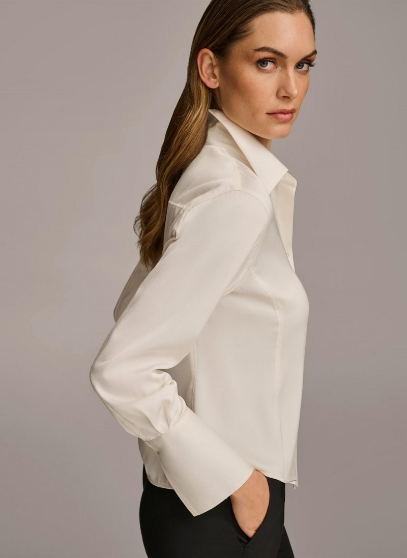 Donna Karan Collared Button Down Blouse Sweaters and Tops Krém | Hungary_DK28260