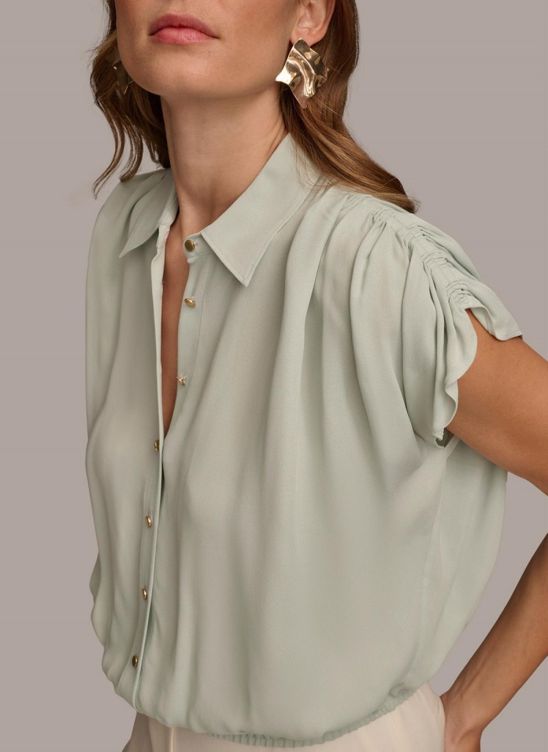 Donna Karan Drop Shoulder Boyfriend Blouse Sweaters and Tops Kék | Hungary_DK67356