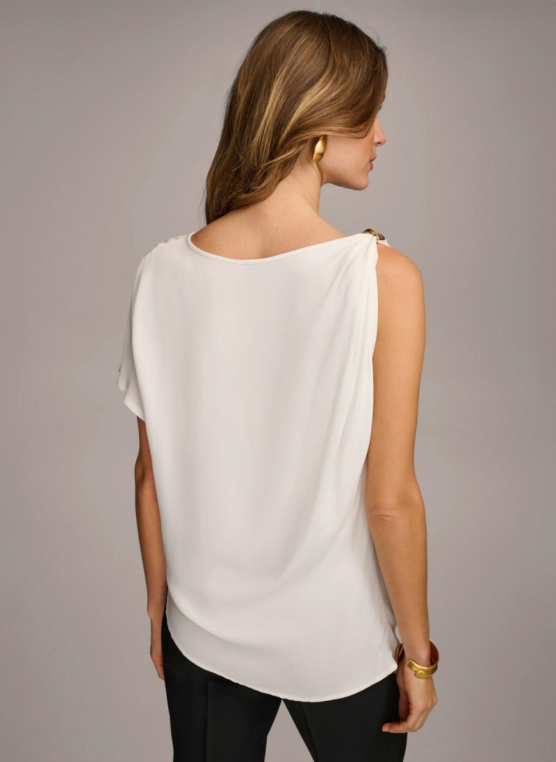 Donna Karan Gathered Hardware Shoulder Sweaters and Tops Krém | Hungary_DK80302