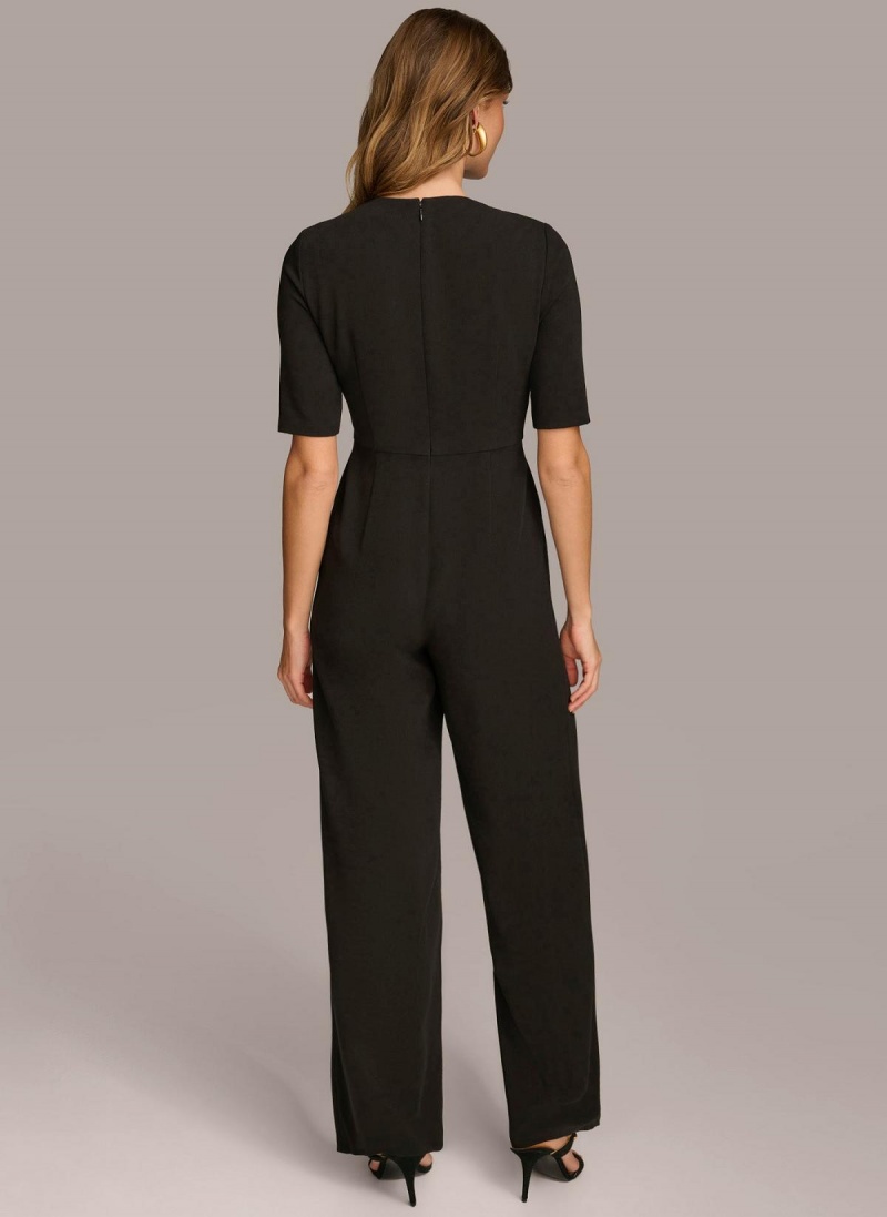 Donna Karan Half Sleeve Twist Neck Jumpsuit Fekete | Hungary_DK11234