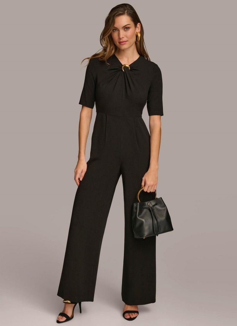 Donna Karan Half Sleeve Twist Neck Jumpsuit Fekete | Hungary_DK11234