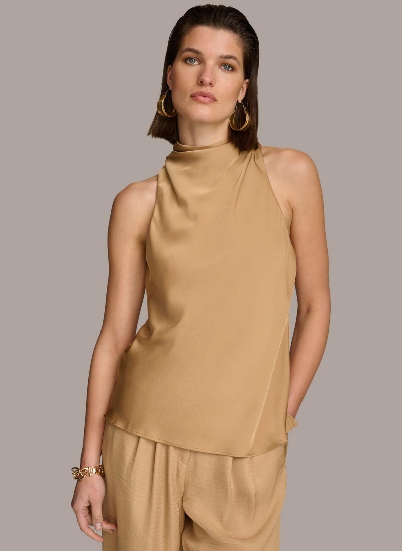 Donna Karan High Drape Neck Sweaters and Tops Arany | Hungary_DK62494