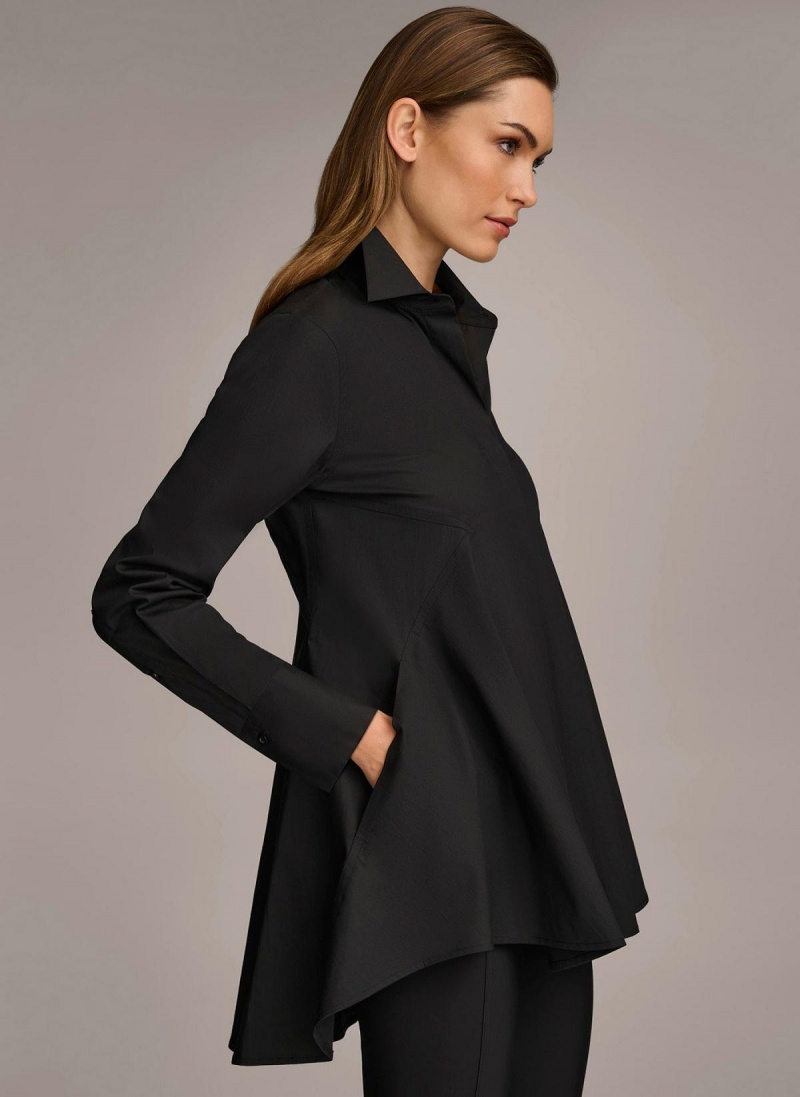 Donna Karan Long Sleeve A-line Tunic Sweaters and Tops Fekete | Hungary_DK74327