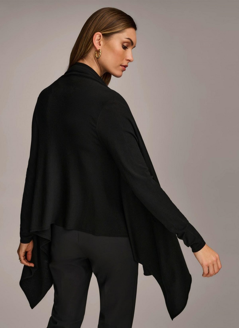 Donna Karan Long Sleeve Drape Cardigan Sweaters and Tops Fekete | Hungary_DK90933