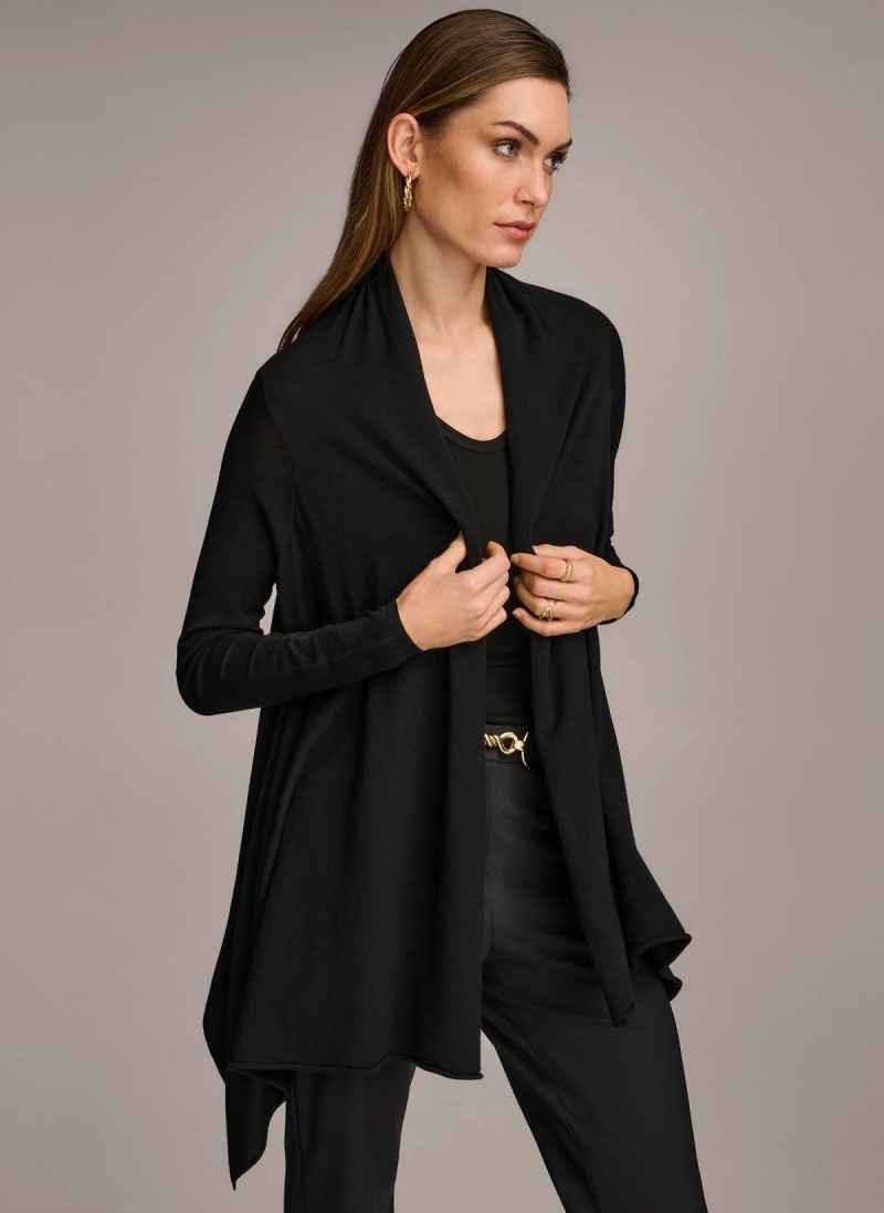 Donna Karan Long Sleeve Drape Cardigan Sweaters and Tops Fekete | Hungary_DK90933