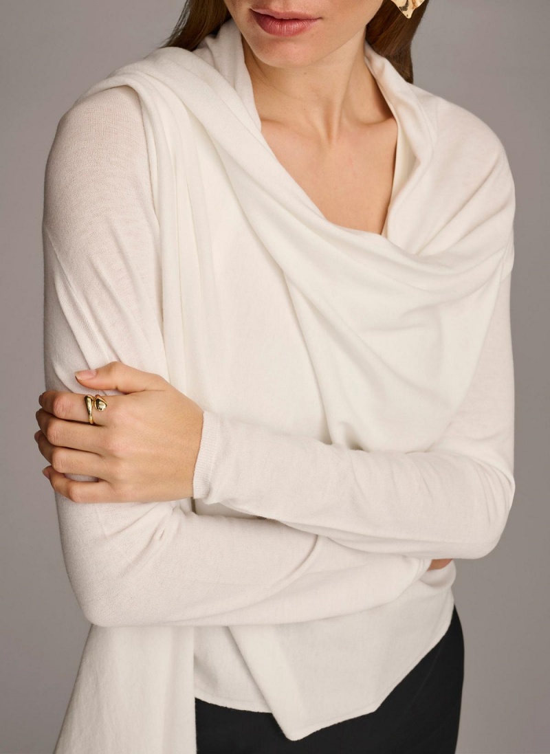 Donna Karan Long Sleeve Drape Cardigan Sweaters and Tops Krém | Hungary_DK58582