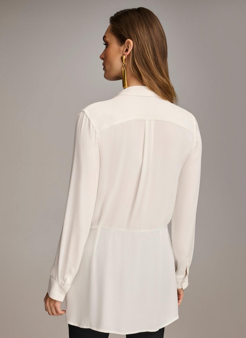 Donna Karan Long Sleeve High-low With Tie At Derekú Sweaters and Tops Krém | Hungary_DK19138