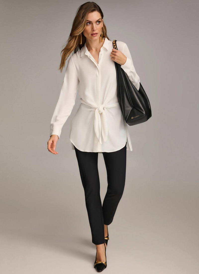 Donna Karan Long Sleeve High-low With Tie At Derekú Sweaters and Tops Krém | Hungary_DK19138