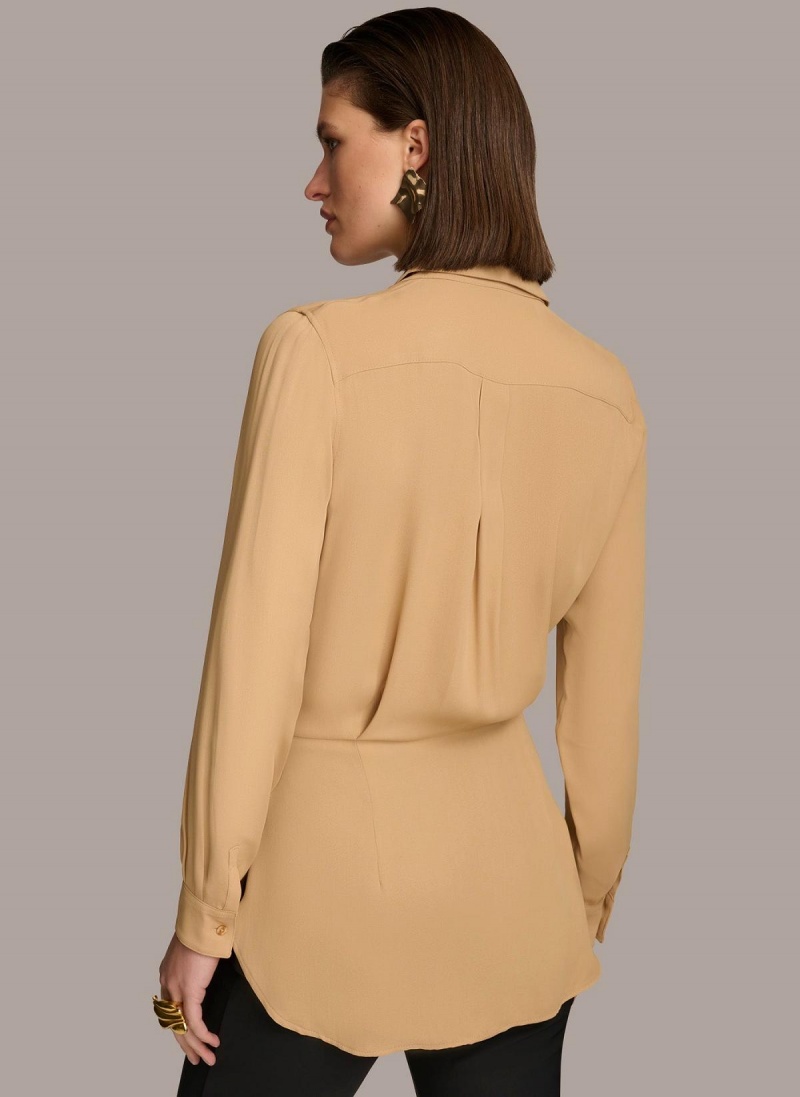 Donna Karan Long Sleeve High-low With Tie At Derekú Sweaters and Tops Arany | Hungary_DK84920