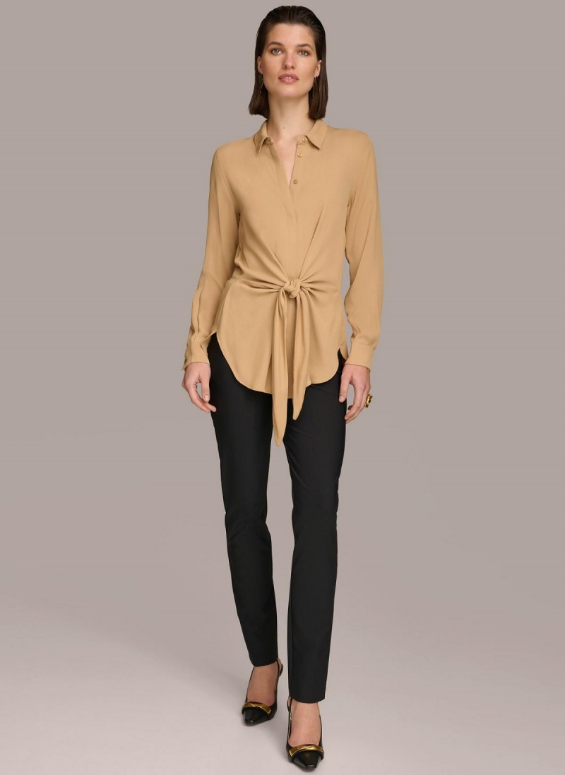 Donna Karan Long Sleeve High-low With Tie At Derekú Sweaters and Tops Arany | Hungary_DK84920