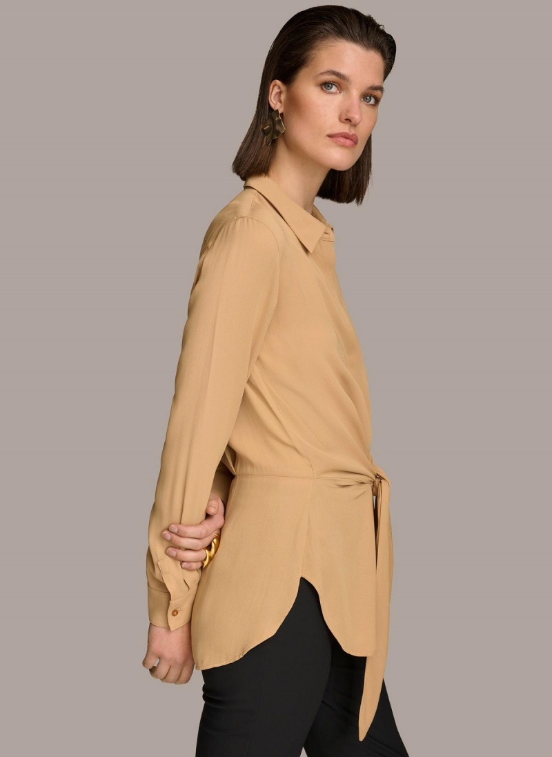 Donna Karan Long Sleeve High-low With Tie At Derekú Sweaters and Tops Arany | Hungary_DK84920