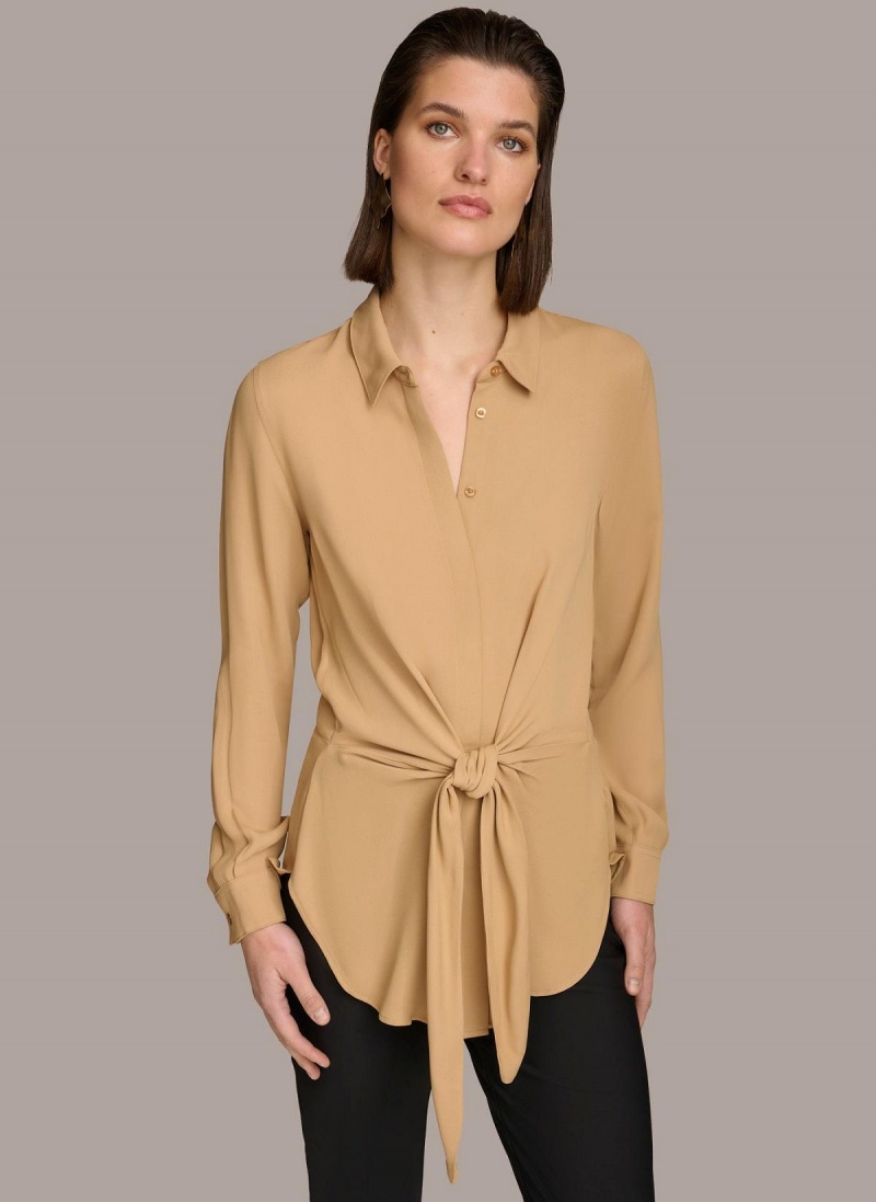 Donna Karan Long Sleeve High-low With Tie At Derekú Sweaters and Tops Arany | Hungary_DK84920