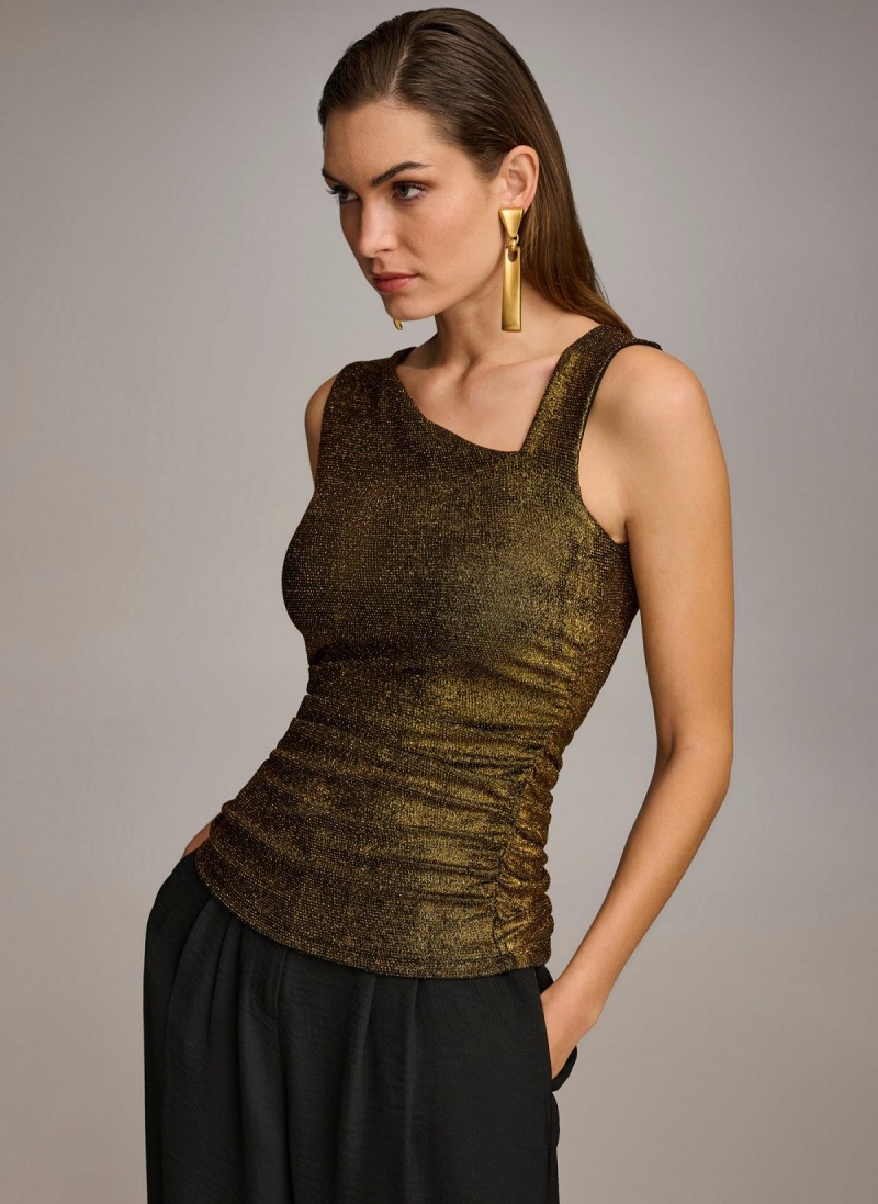 Donna Karan Metallic Tank Sweaters and Tops Fekete | Hungary_DK47588