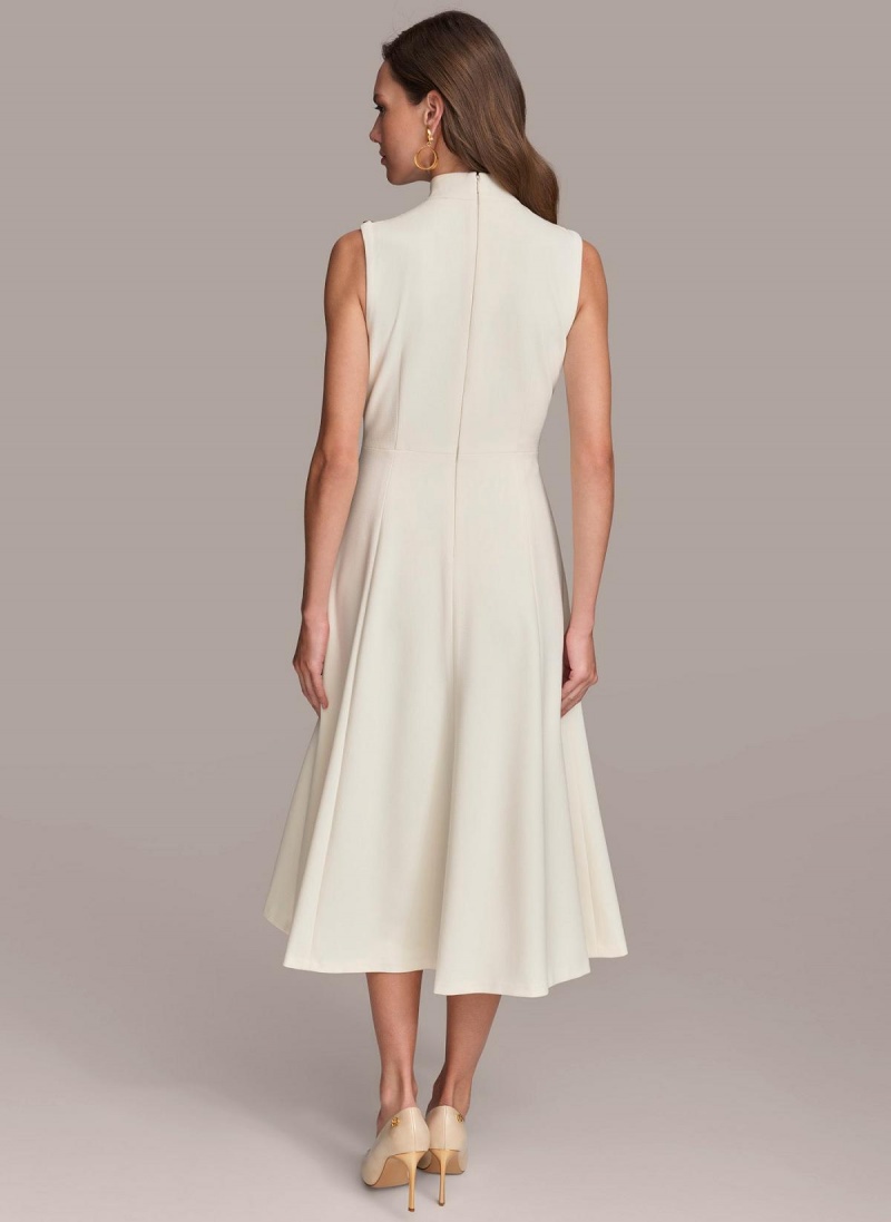 Donna Karan Mock Neck Midi Ruha Krém | Hungary_DK36857