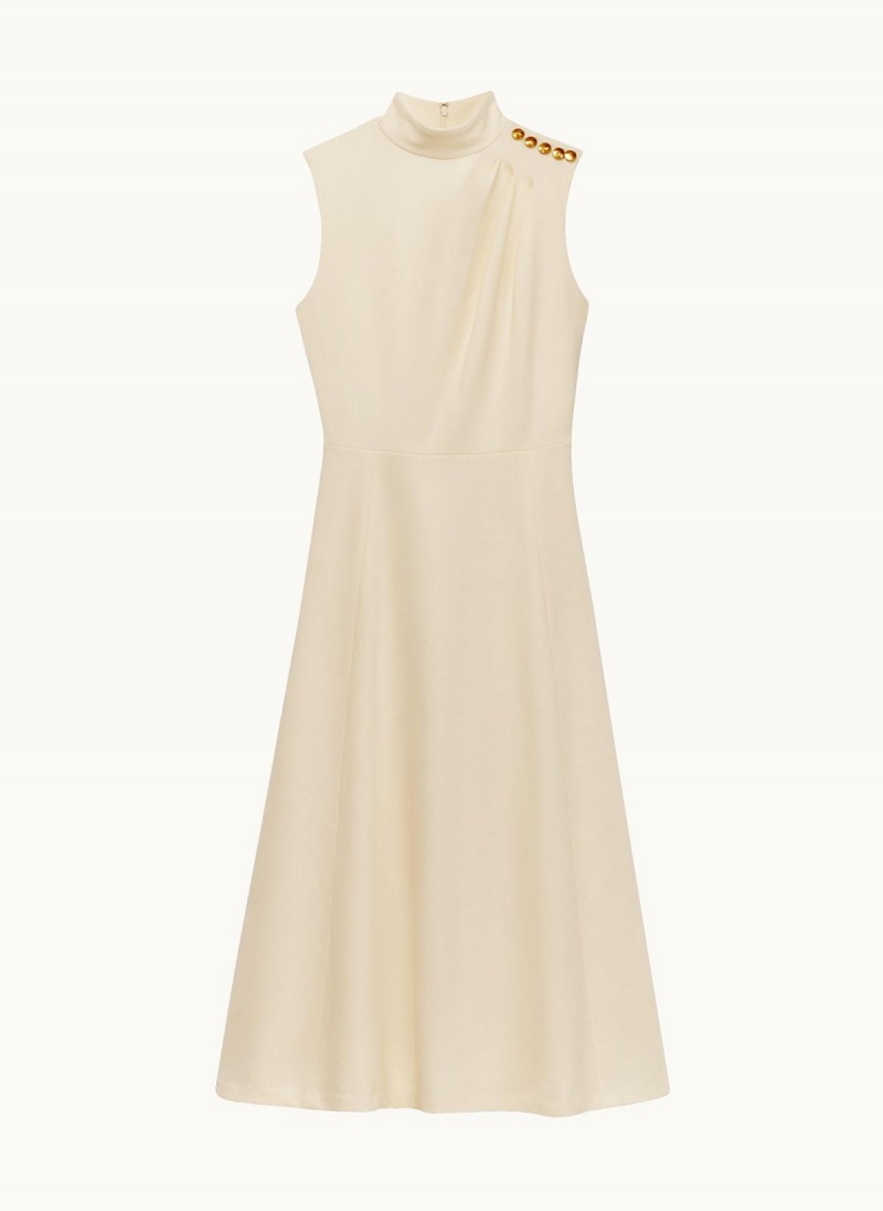 Donna Karan Mock Neck Midi Ruha Krém | Hungary_DK36857