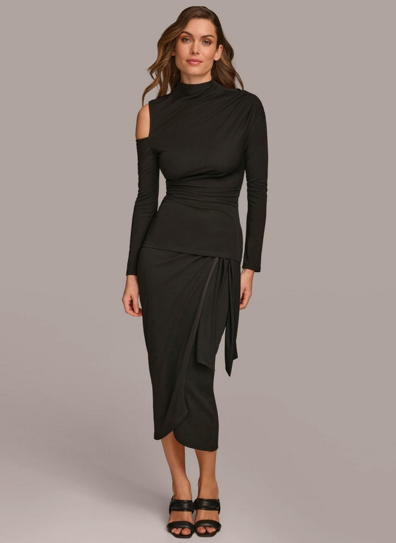 Donna Karan Mock Neck With Cold Shoulder Sweaters and Tops Fekete | Hungary_DK48050