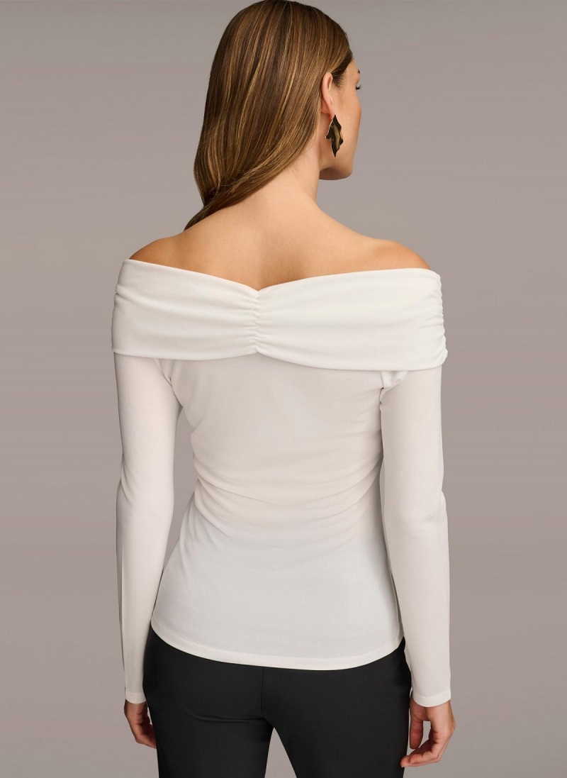 Donna Karan Off Shoulder Wrap Sweaters and Tops Krém | Hungary_DK11132