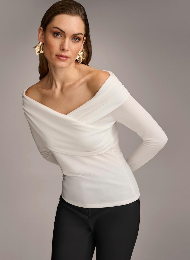 Donna Karan Off Shoulder Wrap Sweaters and Tops Krém | Hungary_DK11132