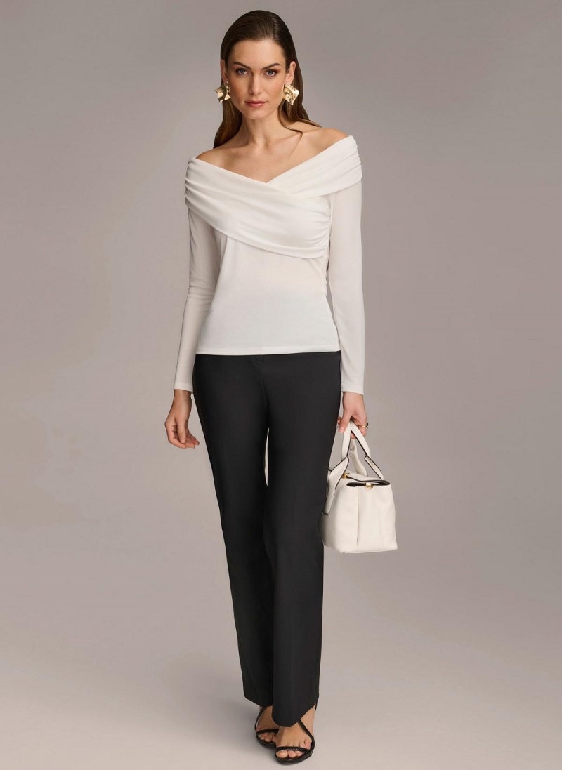 Donna Karan Off Shoulder Wrap Sweaters and Tops Krém | Hungary_DK11132