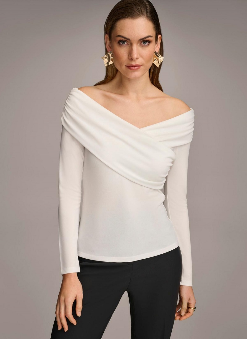 Donna Karan Off Shoulder Wrap Sweaters and Tops Krém | Hungary_DK11132