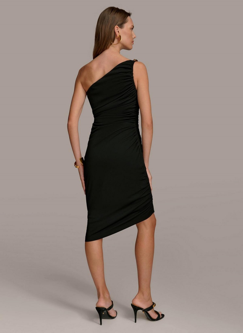 Donna Karan One Shoulder Ruched Ruha Fekete | Hungary_DK12853