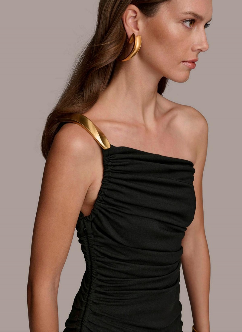 Donna Karan One Shoulder Ruched Ruha Fekete | Hungary_DK12853