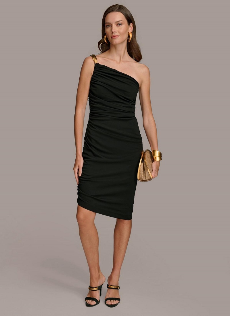 Donna Karan One Shoulder Ruched Ruha Fekete | Hungary_DK12853