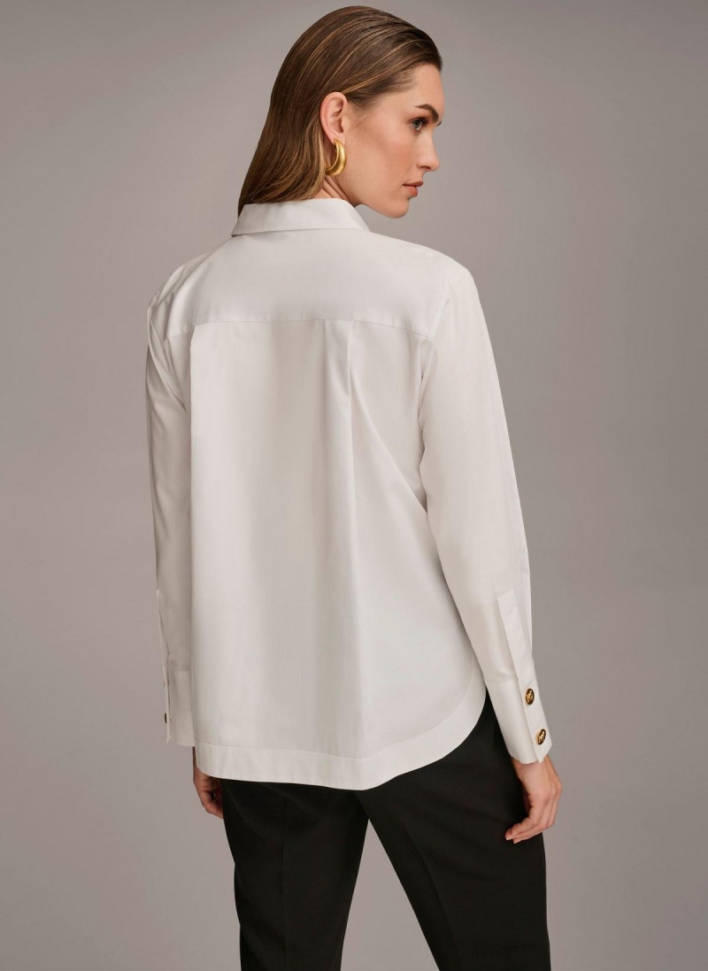 Donna Karan Pamut Collared Button Down Sweaters and Tops Fehér | Hungary_DK21147