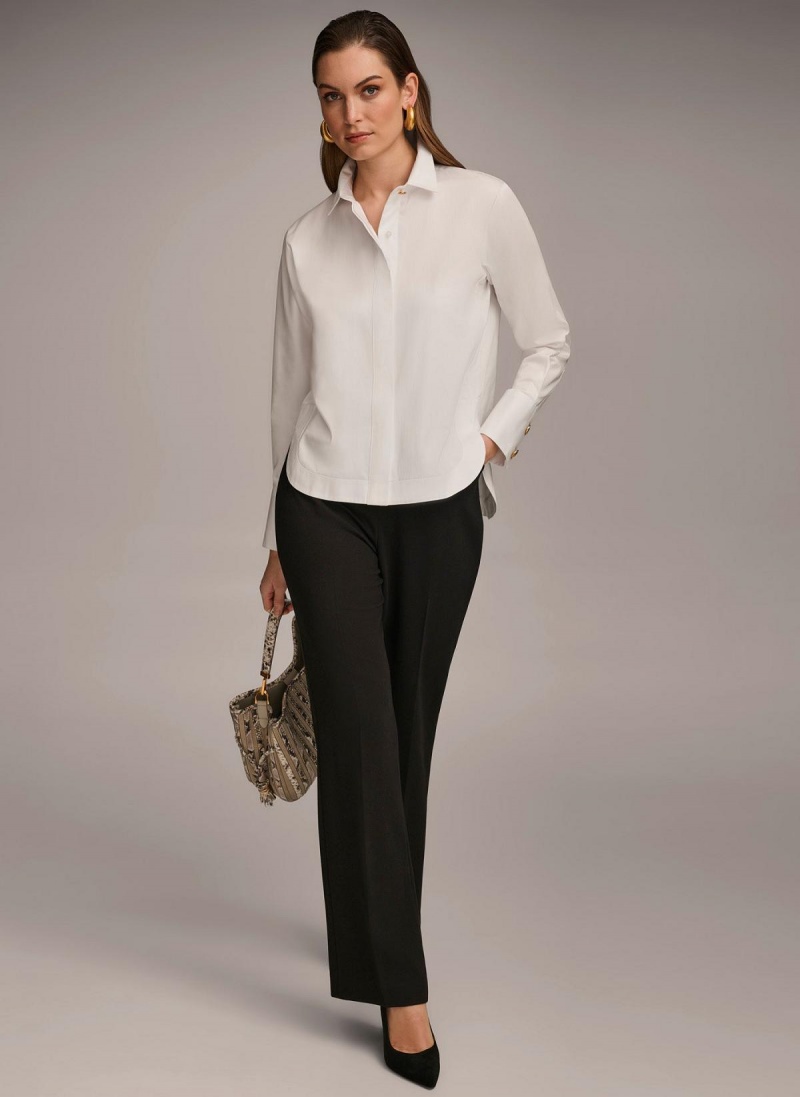 Donna Karan Pamut Collared Button Down Sweaters and Tops Fehér | Hungary_DK21147