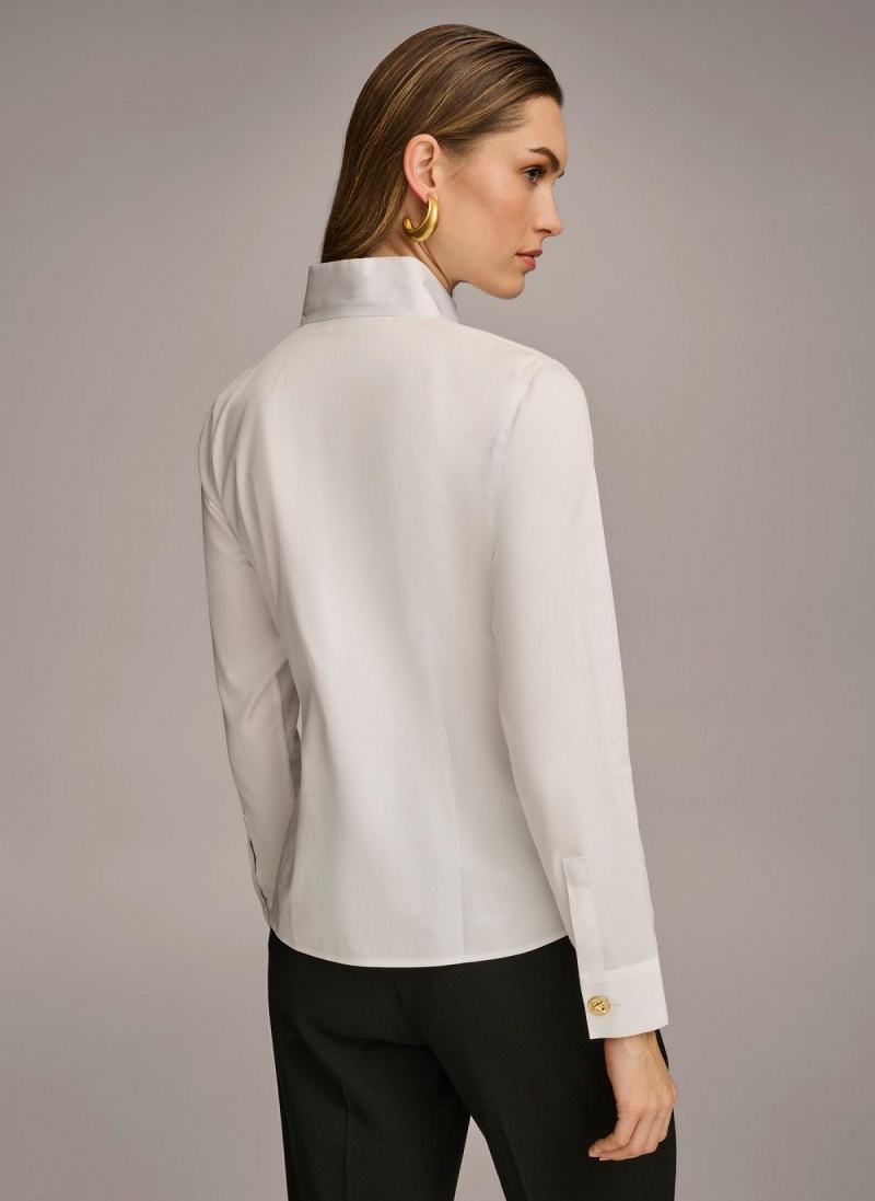 Donna Karan Pamut Notch Collar Button Down Sweaters and Tops Fehér | Hungary_DK85073