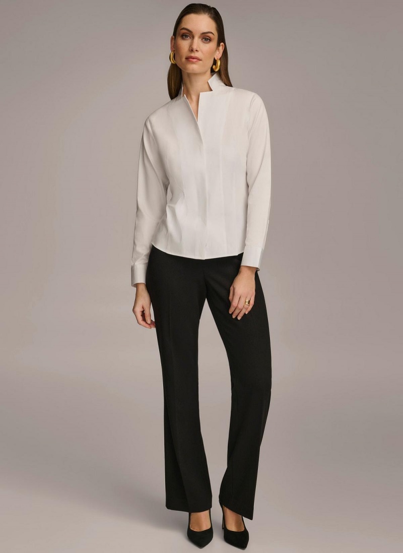 Donna Karan Pamut Notch Collar Button Down Sweaters and Tops Fehér | Hungary_DK85073