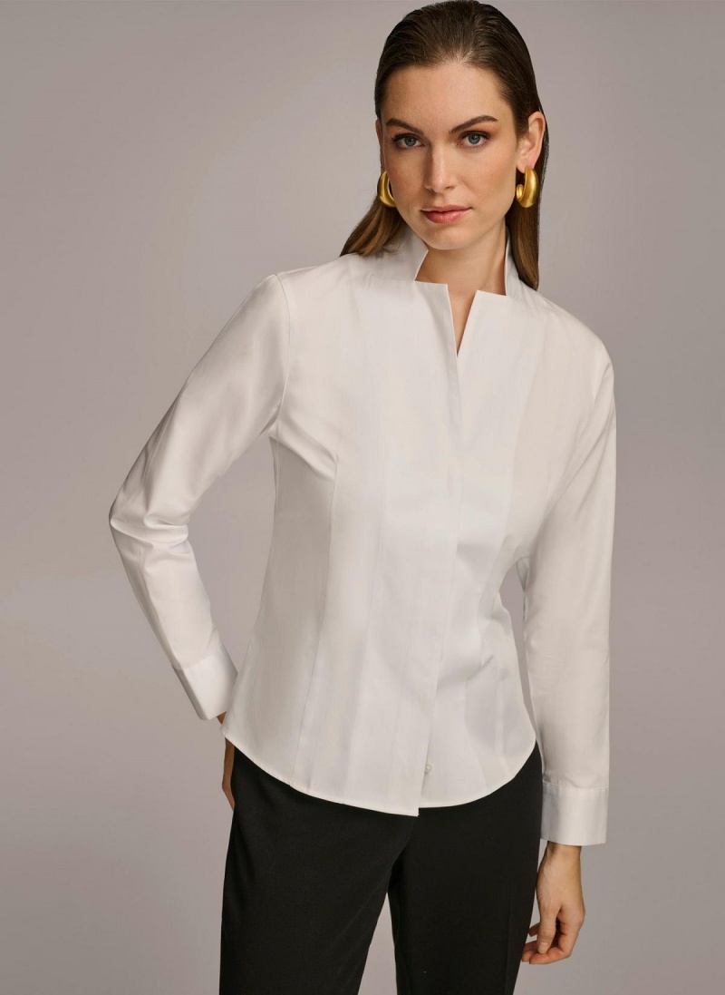 Donna Karan Pamut Notch Collar Button Down Sweaters and Tops Fehér | Hungary_DK85073