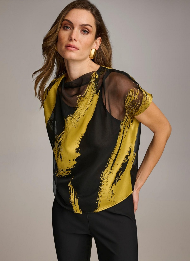 Donna Karan Print Cowl Neck Sweaters and Tops Fekete | Hungary_DK81790