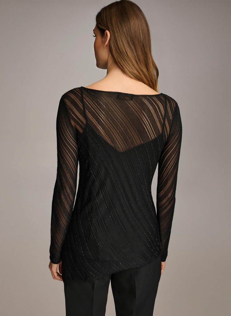 Donna Karan Sheer With Shimmer Sweaters and Tops Fekete | Hungary_DK56218